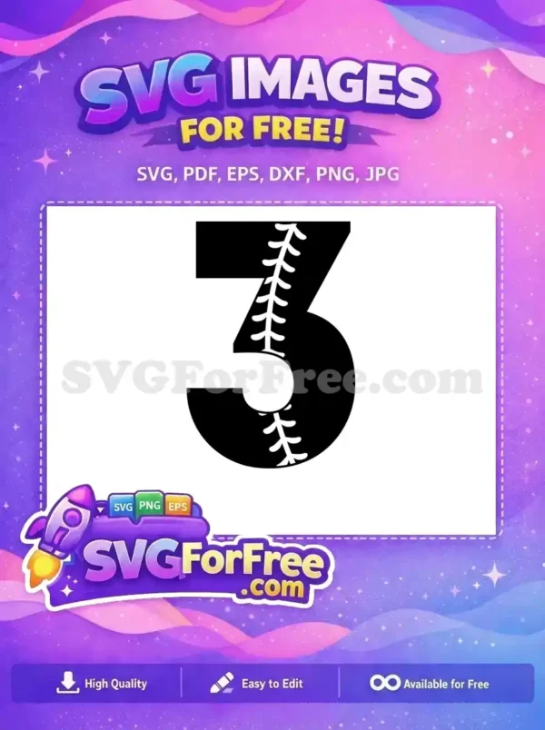 Free Number Three Free Baseball Stitch Sport Free SVG 2