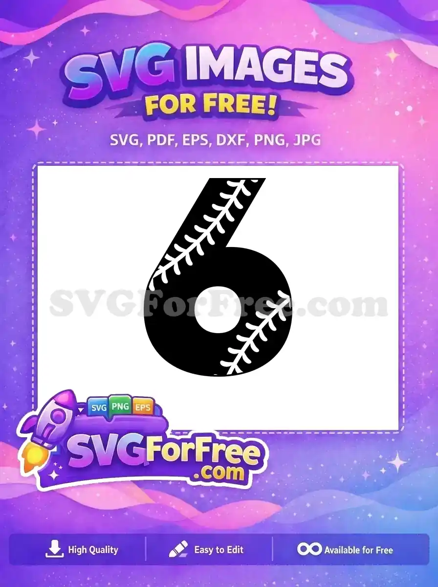 Free Number Six Free Baseball Stitching Number Six Free SVG