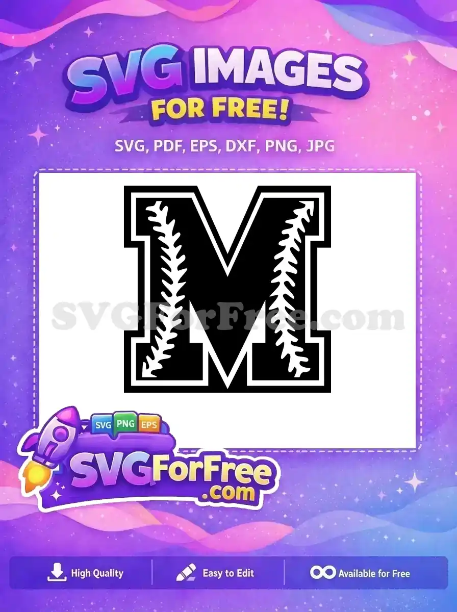 Free Baseball Letter M Free White Stitching Laces Sport Free SVG