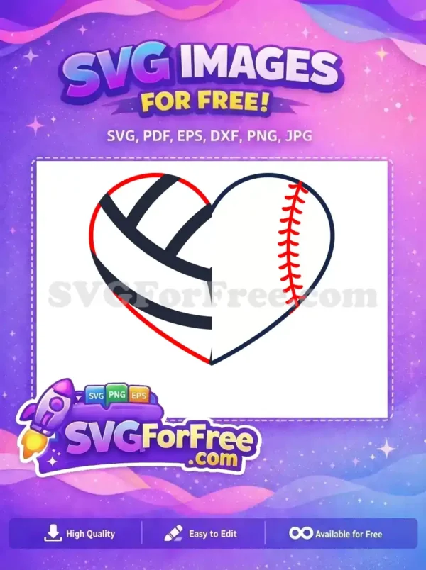 Free Volleyball Half Heart Free Baseball Half Heart Sports Love Free SVG