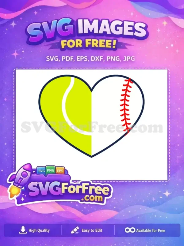 Free Yellow Tennis Free Red Baseball Heart Sport Free SVG