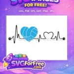 Free Blue Volleyball Heartbeat Free Sport SVG Free SVG 2 - Instant Download