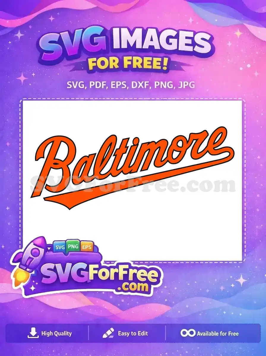 Free Orange Cursive Script Free Black Outline Swoosh Baltimore Orioles MLB Free SVG