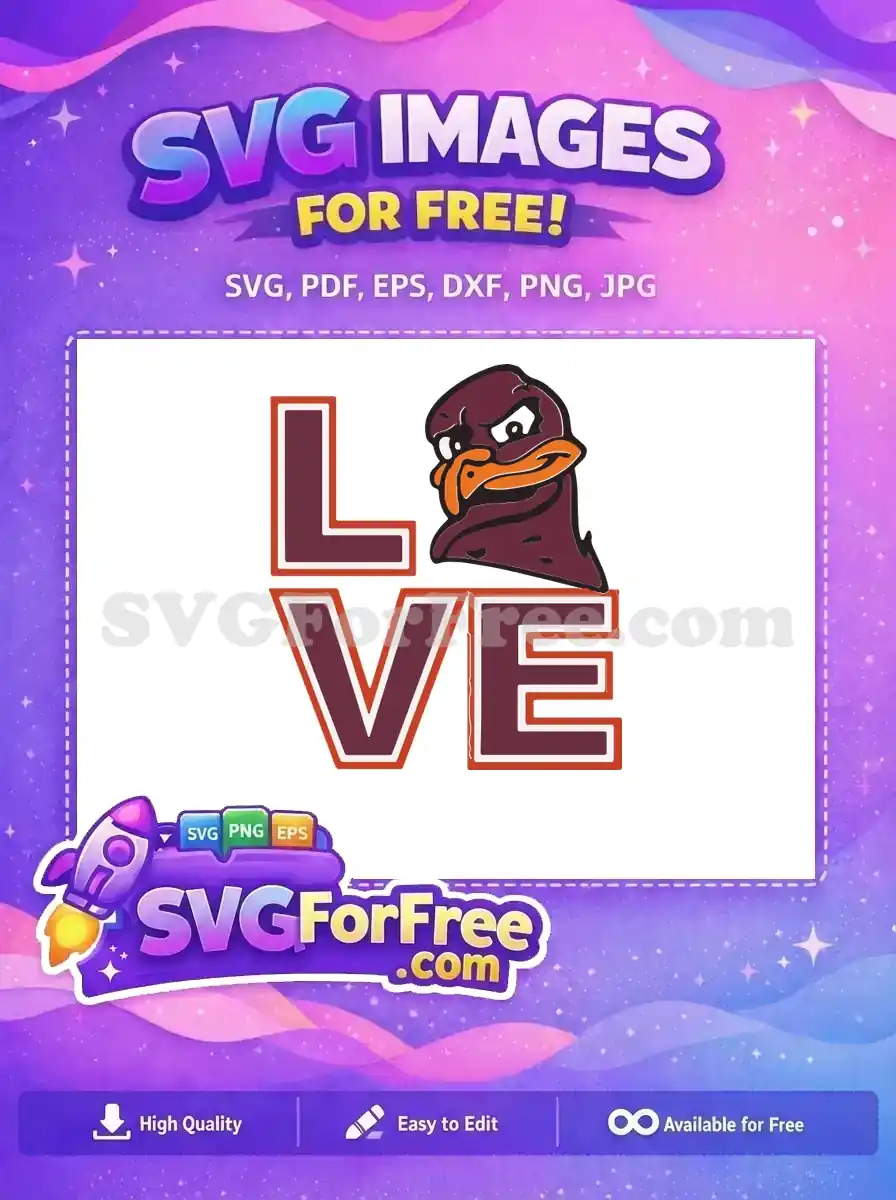 Free Maroon Orange Love Free Hokies Mascot Sport Logos Free SVG