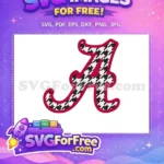 Free Houndstooth Patterned A Free Crimson Outline Alabama Free SVG - Instant Download