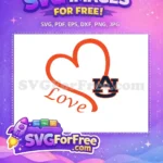 Free Auburn Tigers Love Heart Free Orange Navy Colors Free SVG - Instant Download