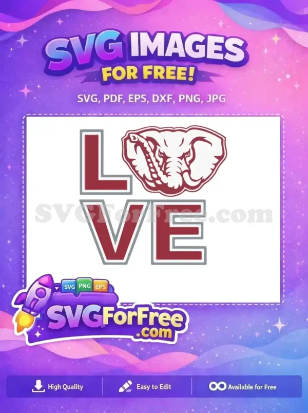 Free Crimson Elephant Love Free Alabama Free SVG Free Crimson Elephant Love Free Alabama Free SVG