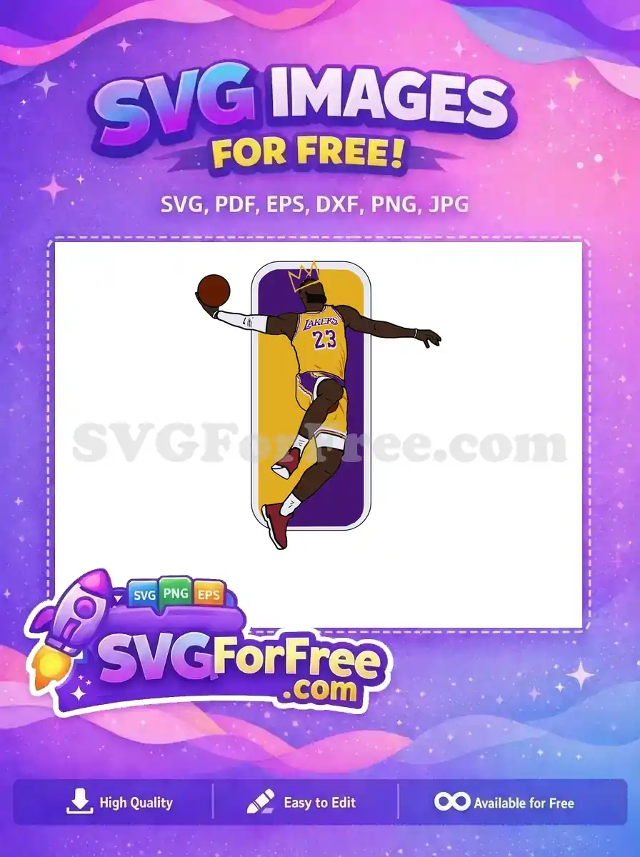 Free Lebron James Dunk Free Gold Crown Lakers Free SVG 2