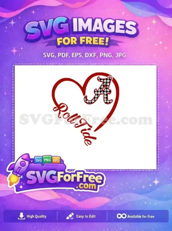 Free Houndstooth A Free Red Heart Roll Tide Free SVG