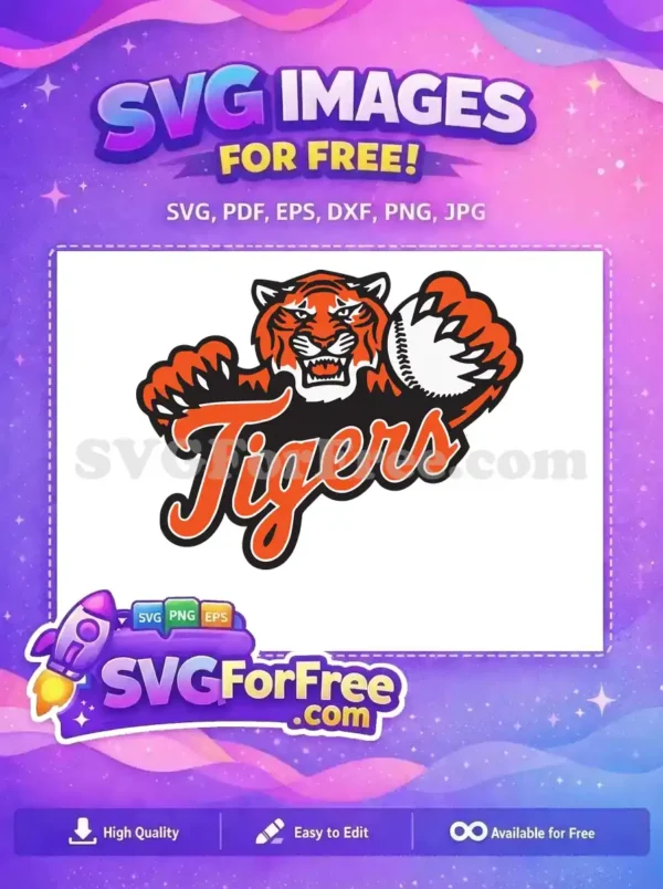 Free Fierce Tiger Mascot Free Holding Baseball Tigers Sport Logo Free SVG