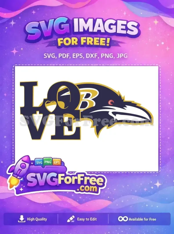 Free Baltimore Ravens Love Heart Free Purple Gold NFL Free SVG