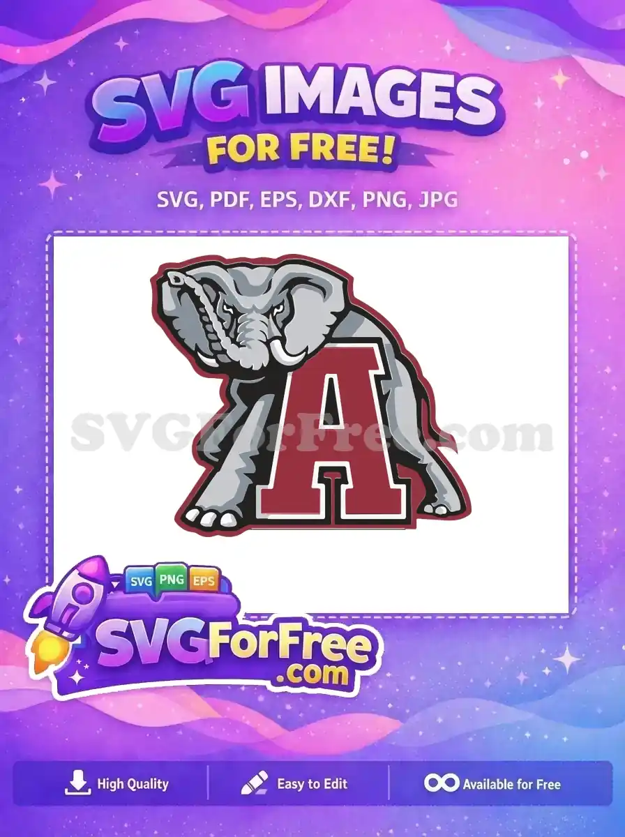 Free Gray Elephant Mascot Free Crimson Letter A Alabama Free SVG 1
