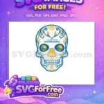 Free Ornate Sugar Skull Free Blue Gold Details Golden State Warriors Free SVG - Instant Download