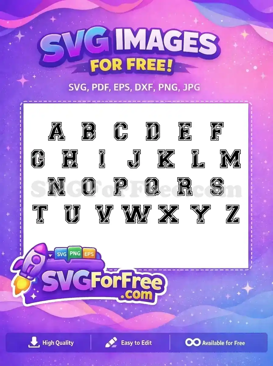 Free Baseball Stitch Letters Free Black Varsity Alphabet Sports Free SVG