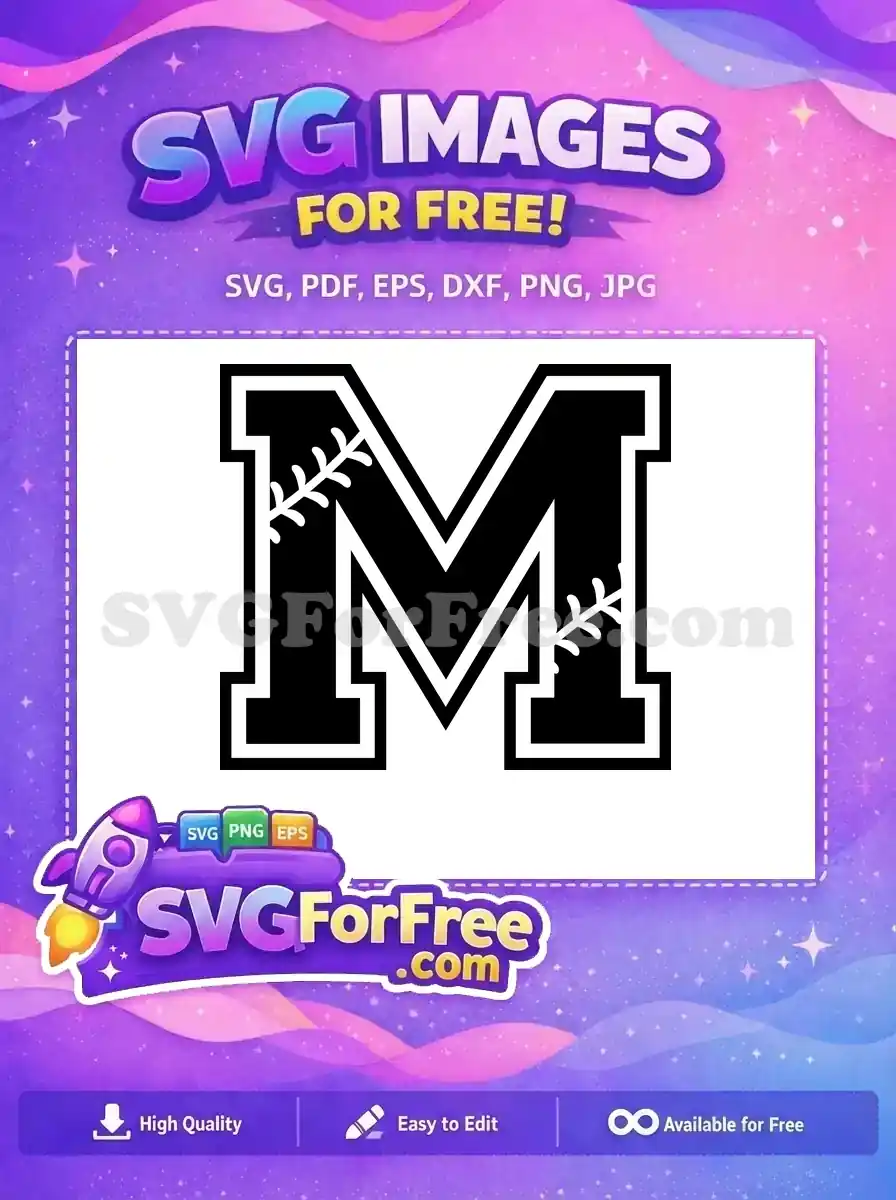 Free Baseball Stitches Letter M Free Sports Initial Free SVG