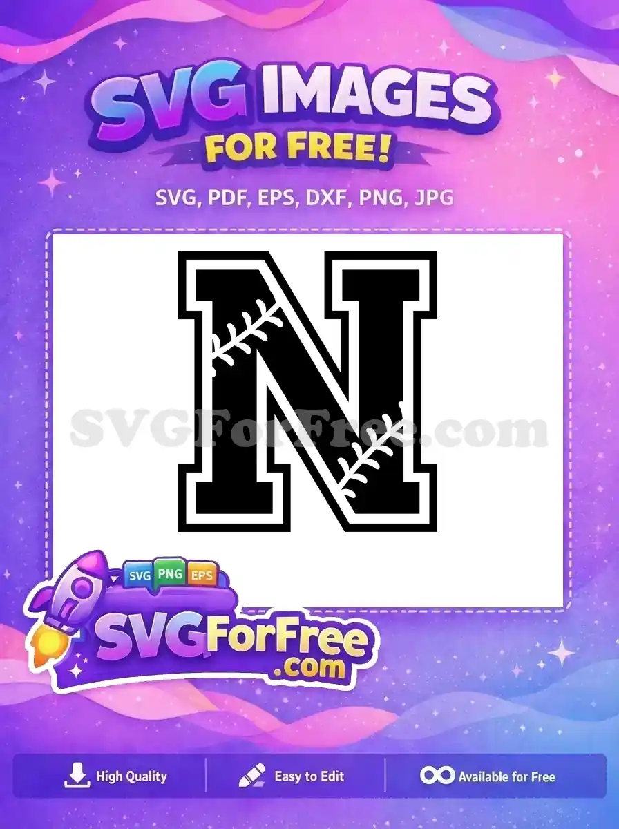 Free Black Letter N Free Baseball Stitches Sports Free SVG
