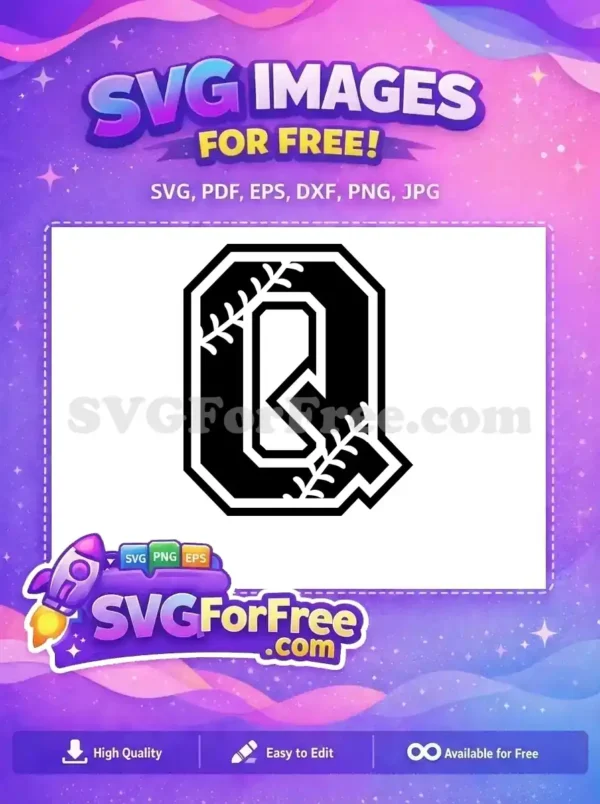 Free Baseball Stitch Letter Q Free Sports Initial Free SVG