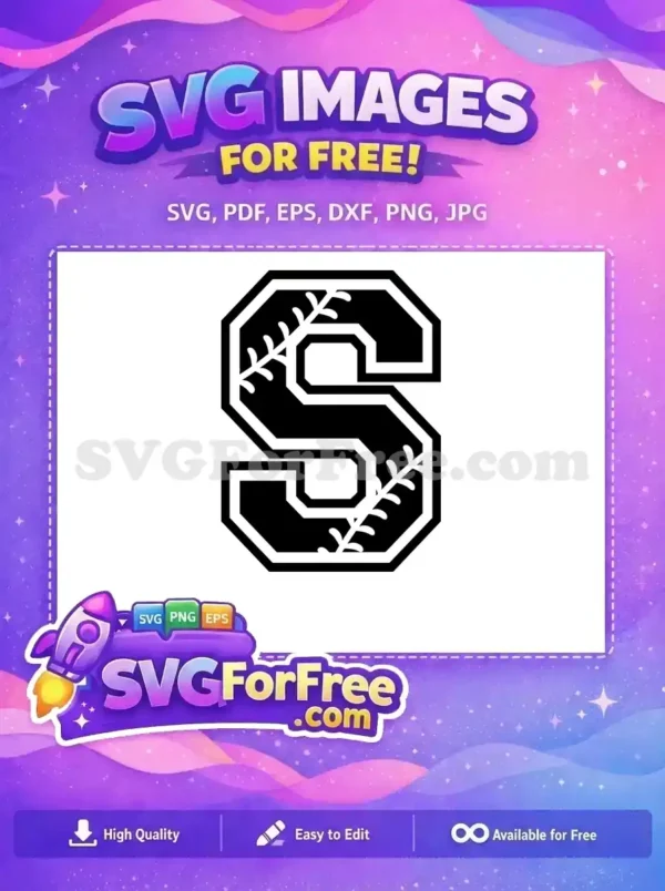 Free Letter S Baseball Stitches Free Black White Sports Alphabet Free SVG