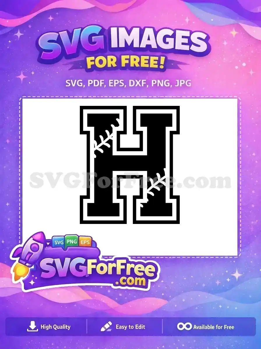 Free White Baseball Stitch Free Letter H Sports Free SVG