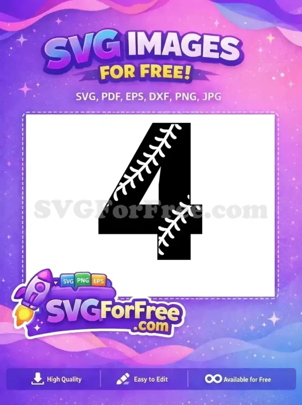 Free Number Four Free Baseball Stitching Sports Free SVG