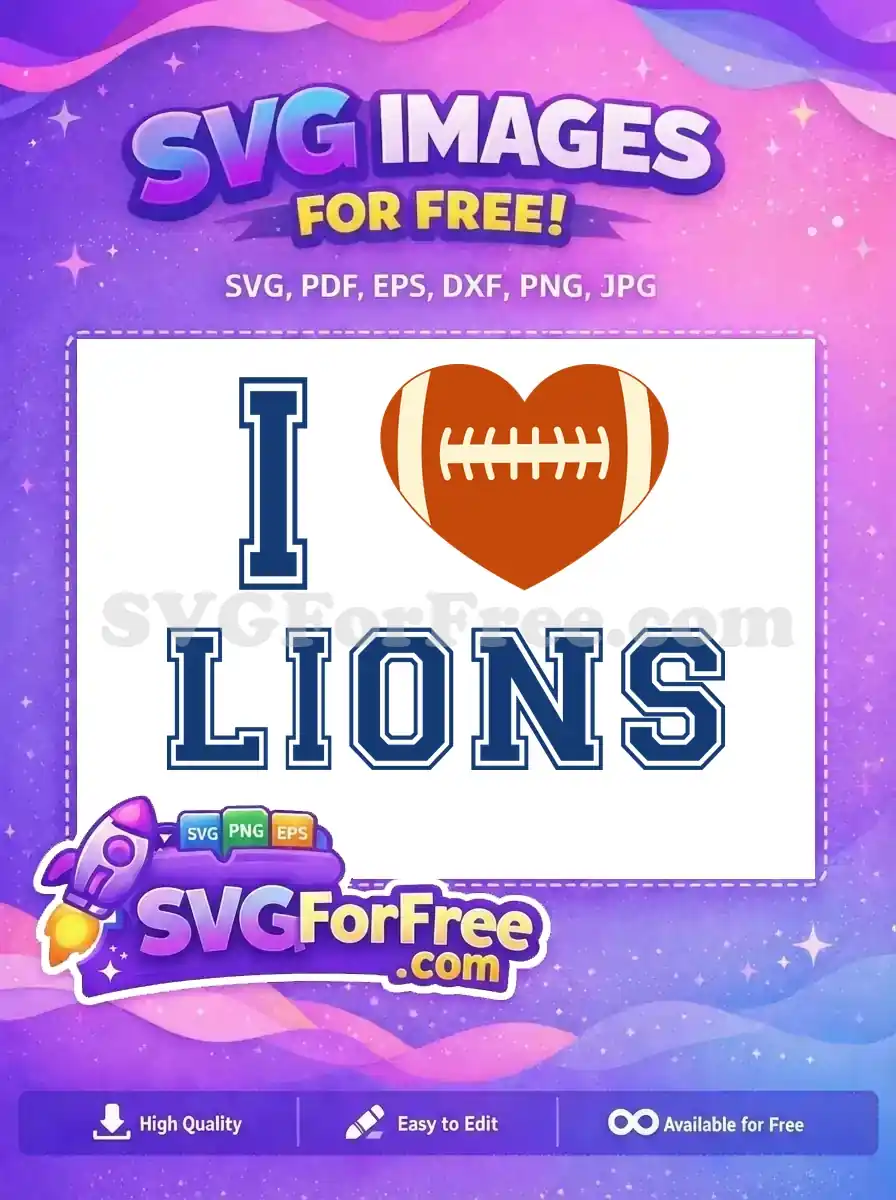 Free Blue Lions Free Heart Football Sports Free SVG