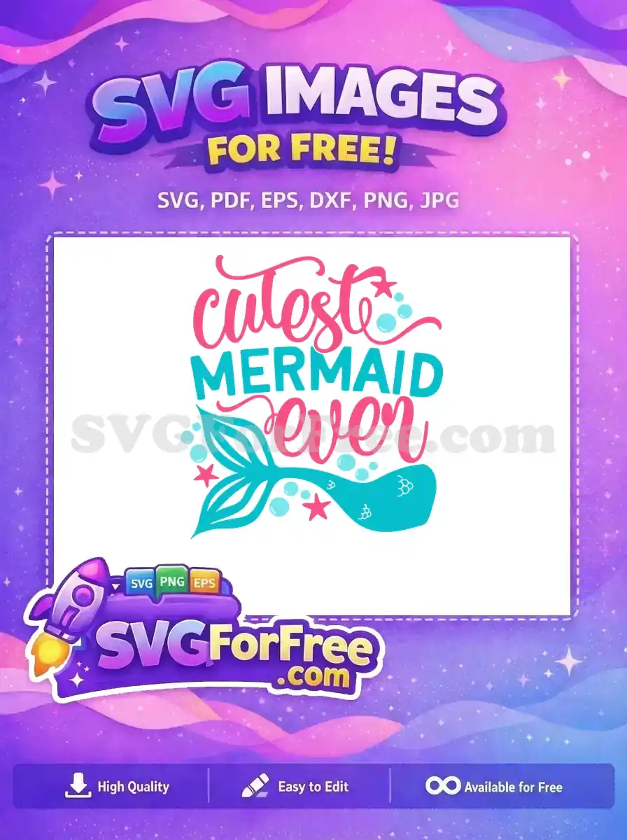 Free Pink Cutest Mermaid Free Bubbles Spring Break Free SVG