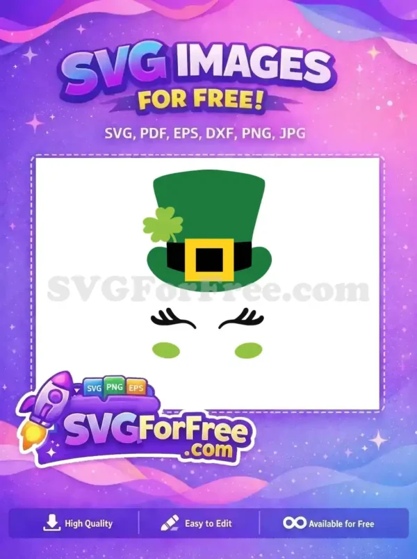Free Green Hat Clover Free Lashes Cheeks St Patricks Free SVG