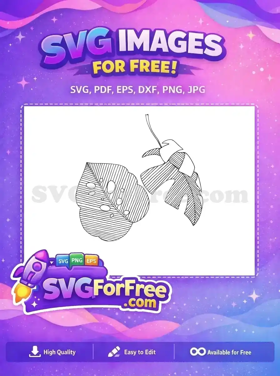 Free Black Line Stamp Leaves Free Tropical Plant Free SVG