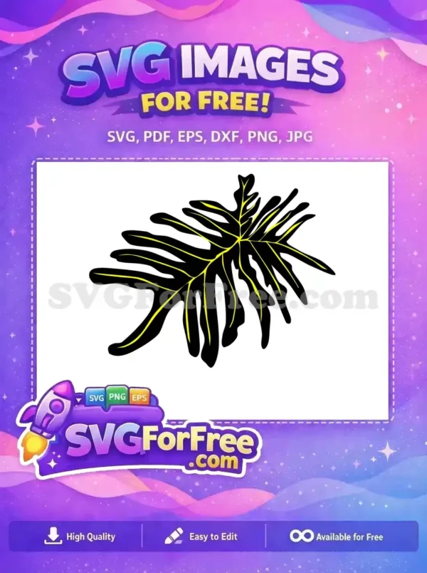 Free Philodendron Black Stamp Free Yellow Veins Silhouette Free SVG