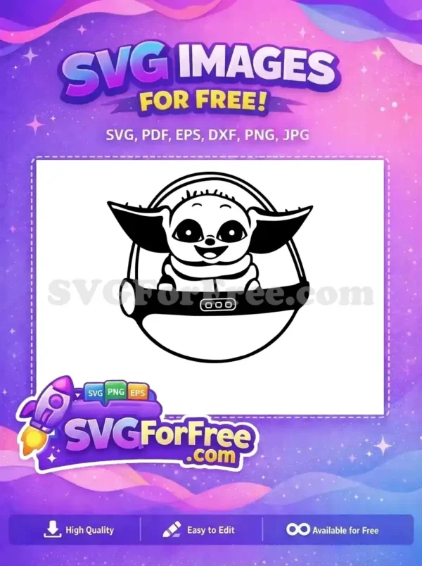 Free Smiling Grogu Free Pod Black Star Wars Free SVG