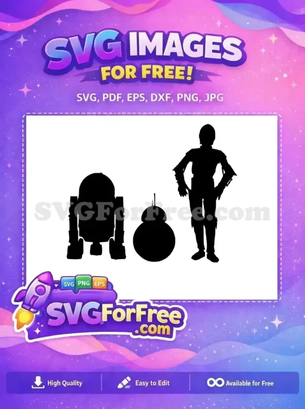 Free Droid Silhouette Free R2-D2 BB-8 C3PO Star Wars Free SVG